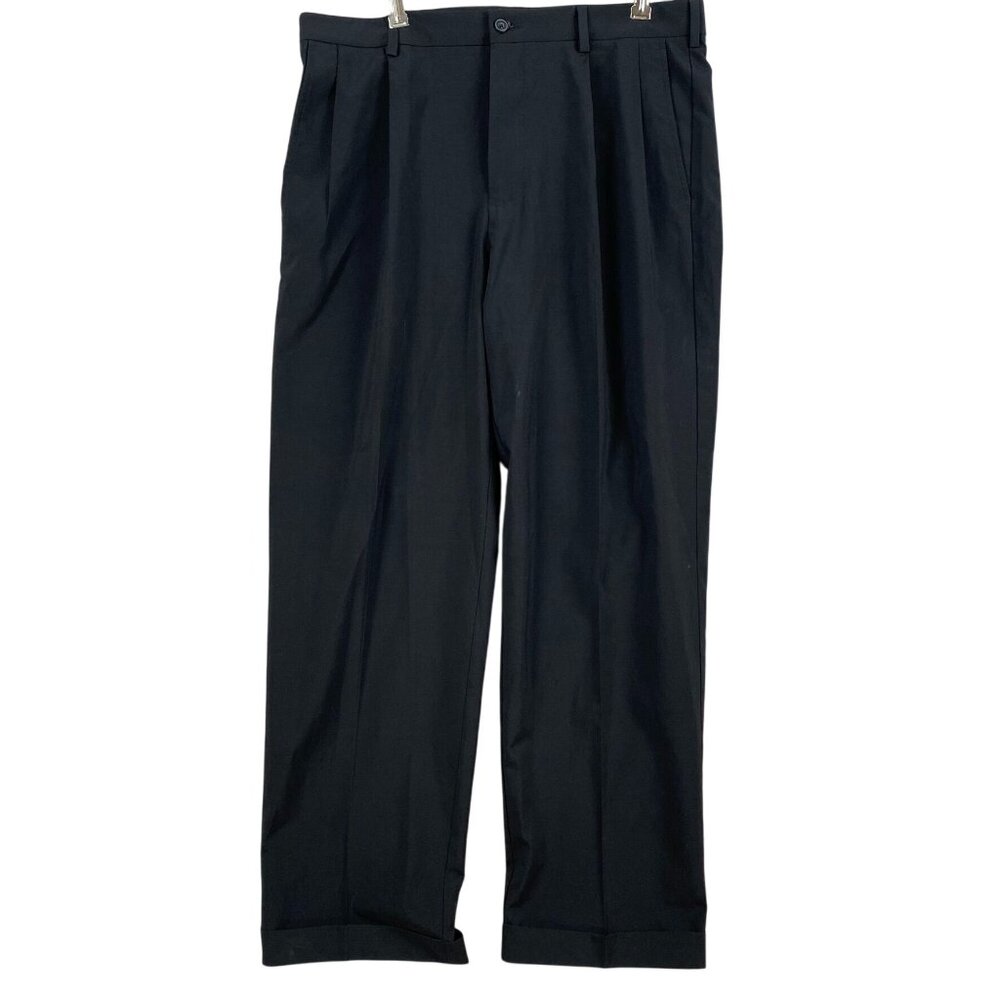 Ben Hogan Mens Dress Pants Size 34x30 Black Pleated Polyester Blend Straight Leg